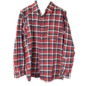 Real Essentials mens long sleeve‎ casual shirt red navy plaid cotton blend XL